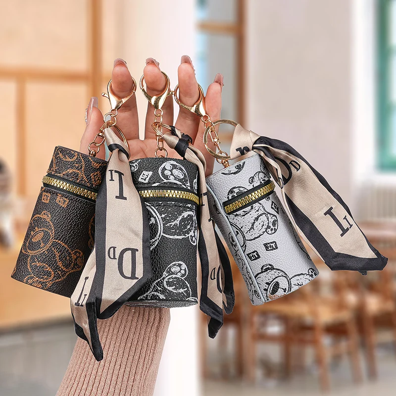 

new leather vintage flower coin purse keychain mini portable mouth red envelope storage wireless headphone protective case