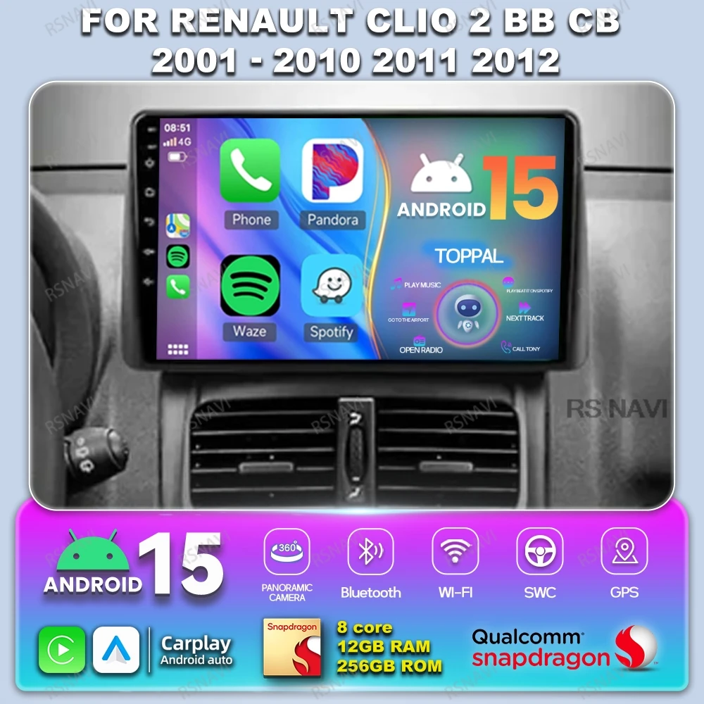 Car Radio Android 15 Car Radio For Renault Clio 2 BB CB 2001 2002 - 2010 2011 2012