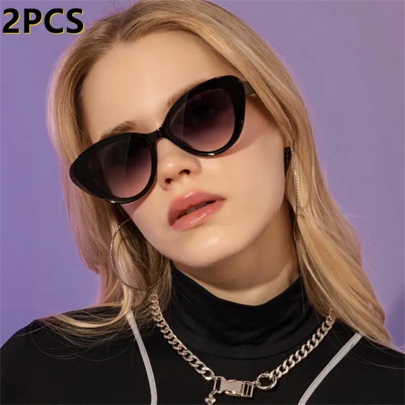 2PCS Retro Sexy Cat Eye Style Sunglasses Woman Classic Black White Ladies Sun Glasses Cateye Frame Gradient Lens Eyewear