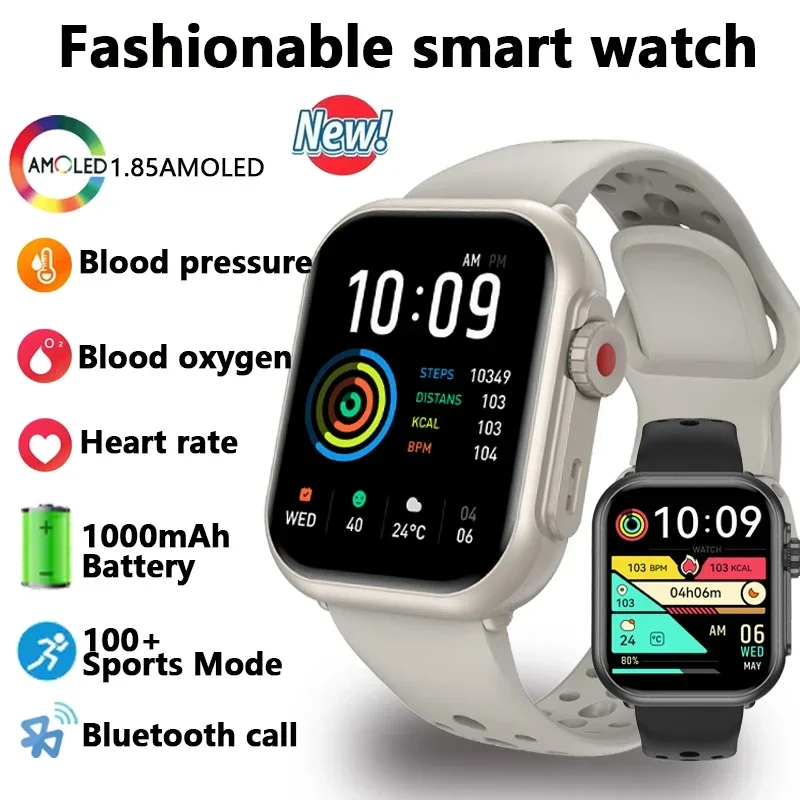 

2025 New Smart Watch Men Women 1.85 Inch 1000 mAh Blood Oxygen Blood Pressure Bluetooth Call Monitoring Health Sports Smartwatch
