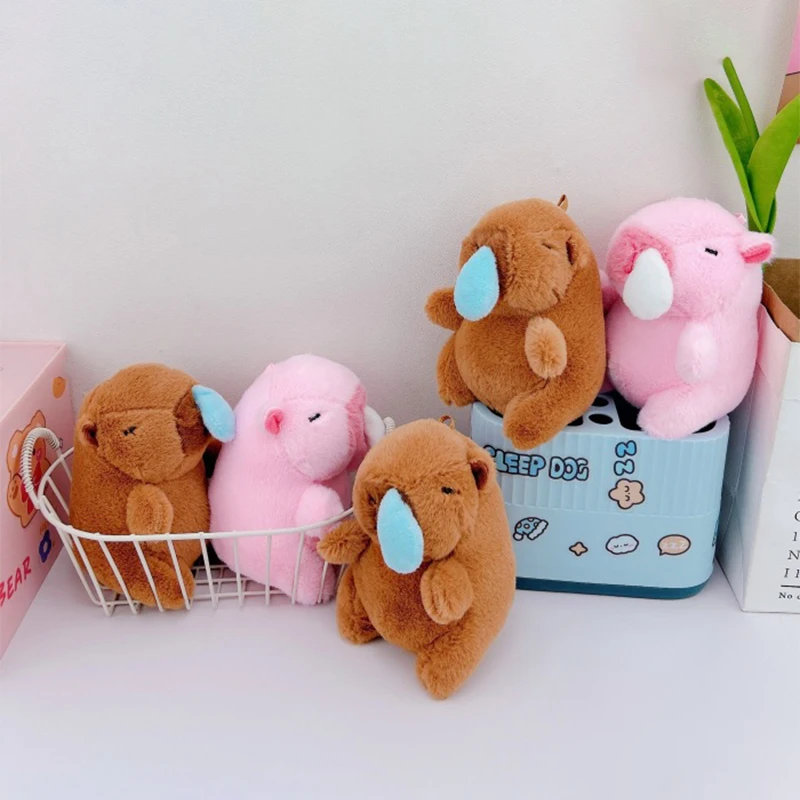 

Cute Plush Capybara With Stretchable Nasal Mucus Keychain Soft Fluffty Toy Stuffed Animal Doll Keyring Gift