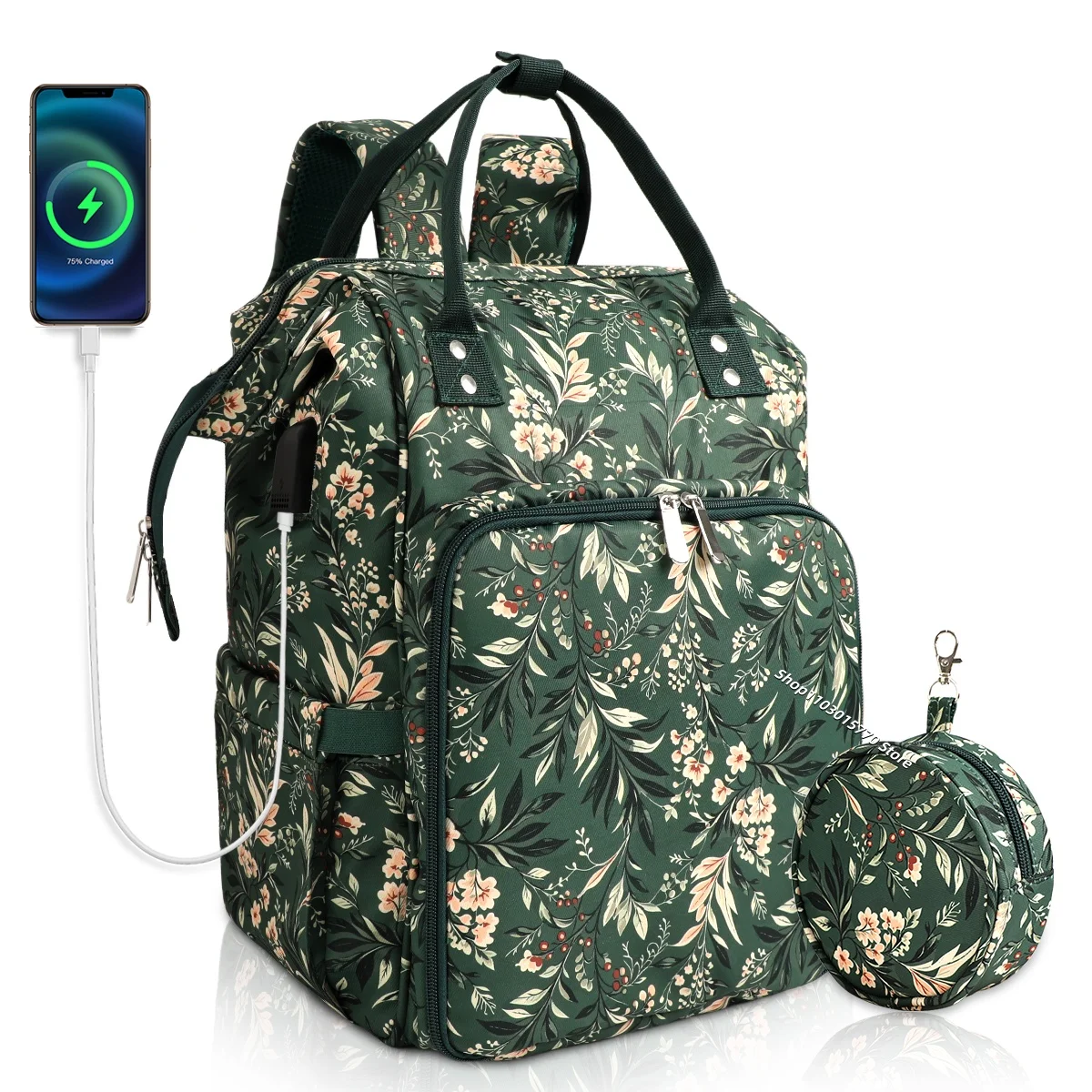 Floral Print Knitting Yarn Organizer Bag Set Waterproof Crochet Hook Sewing Tools Storage Bag Portable Outdoor Travel Backpack