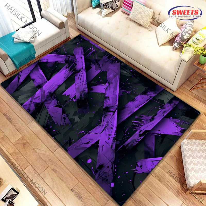 Purple and Black Graffiti Art Style Carpet Computer Room Game Room Non-slip Decorative Mat Livingroom Bedroom Office Rug Gift