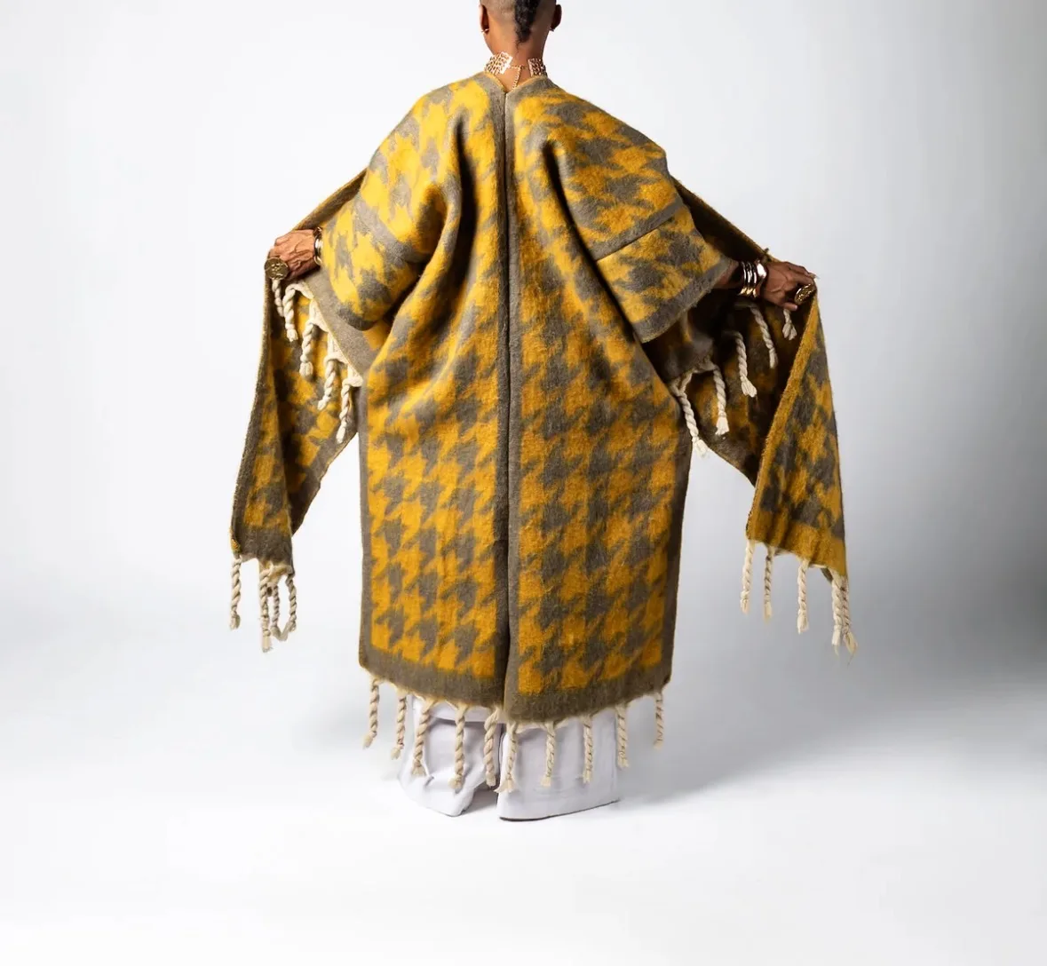 أزياء الشتاء شرابة الكيمونو للنساء المتضخم أنيقة مفتوحة الجبهة الدافئة بالأزرار الثقيلة سميكة طويلة منفضة معطف لقضاء عطلة #3