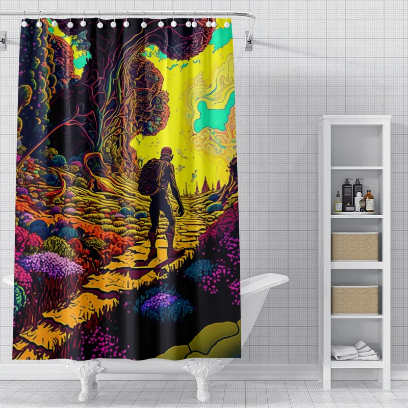 Tenda da doccia con faccia astratta vibrante, lavabile, resistente allo sporco, tenda da bagno in poliestere impermeabile per la decorazione domestica