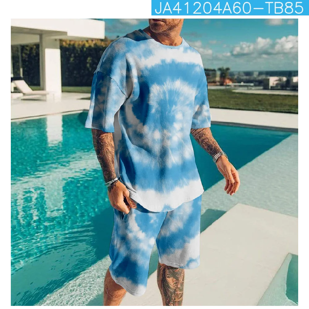 Summer Gradient Rainbow Men's Sets Fashion Tracksuits Casual Breathable Short Sleeve 3D Printed Sports T-shirt+Shorts Set