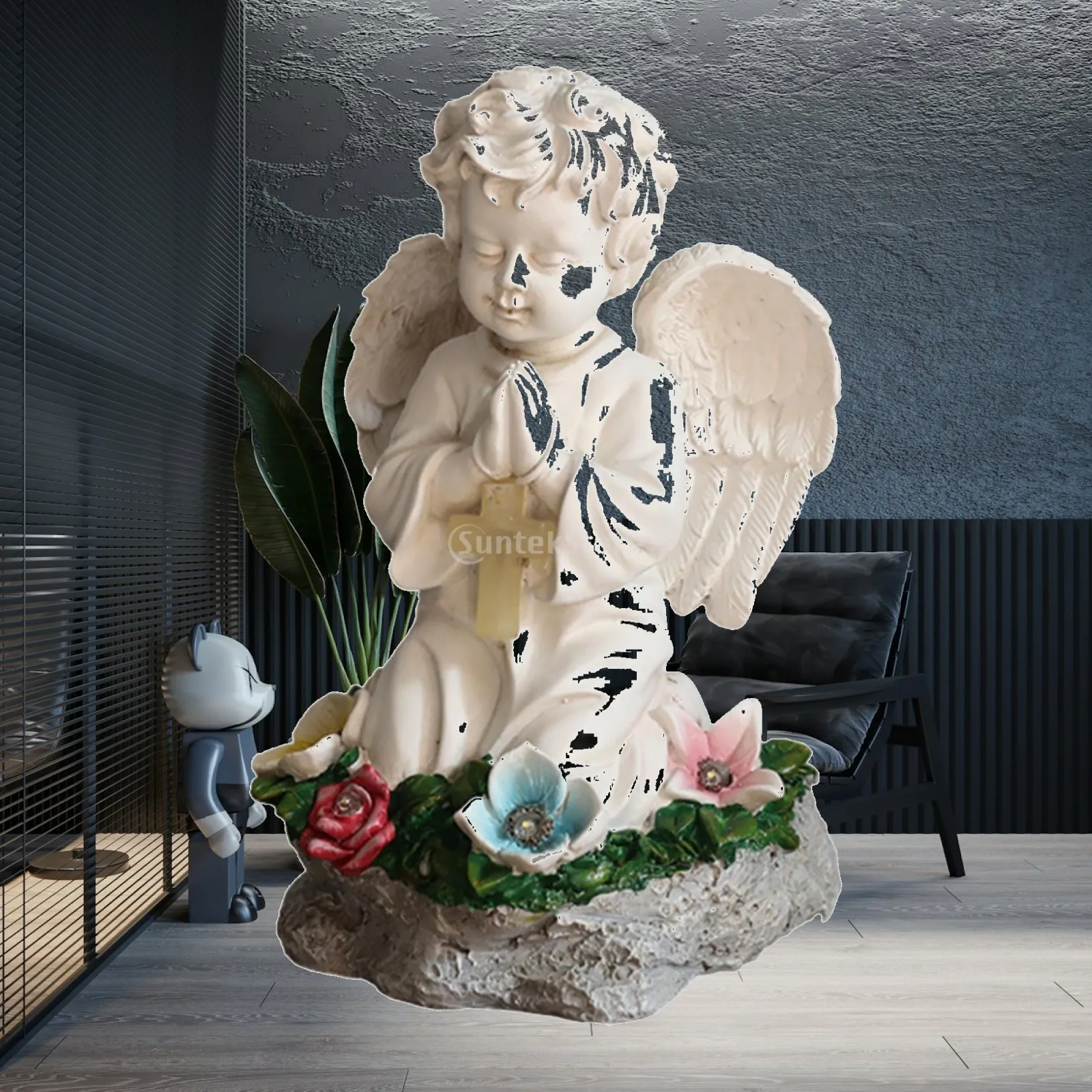 Kneeling Angel Sculpture Resin Garden Decoration Statue Outdoor Memorial Ornament for Lawn Porch
