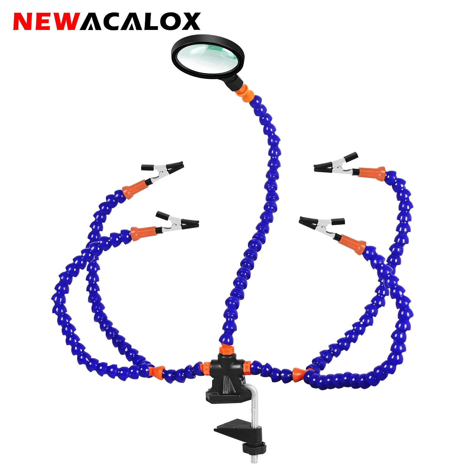 NEWACALOX Soldering Third Helping Hand 3X Magnifier PCB Holder Soldering Station With 5Pcs Flexible Arms Welding Repairing Tool