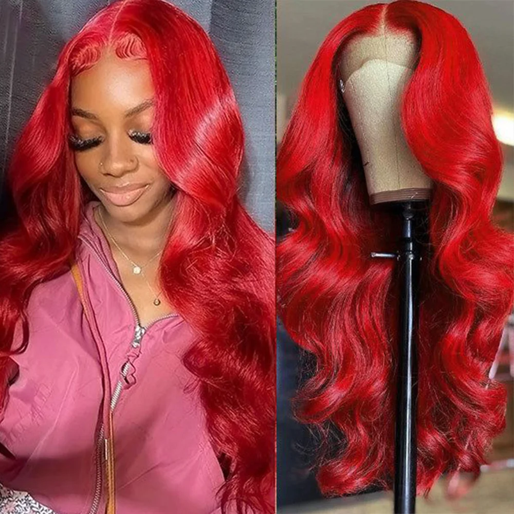 Bright Hot Red Lace Front Wig Human Hair Wigs Body Wave Preplucked 13x6 HD Lace Frontal Wigs Human Hair Glueless Colored Wigs