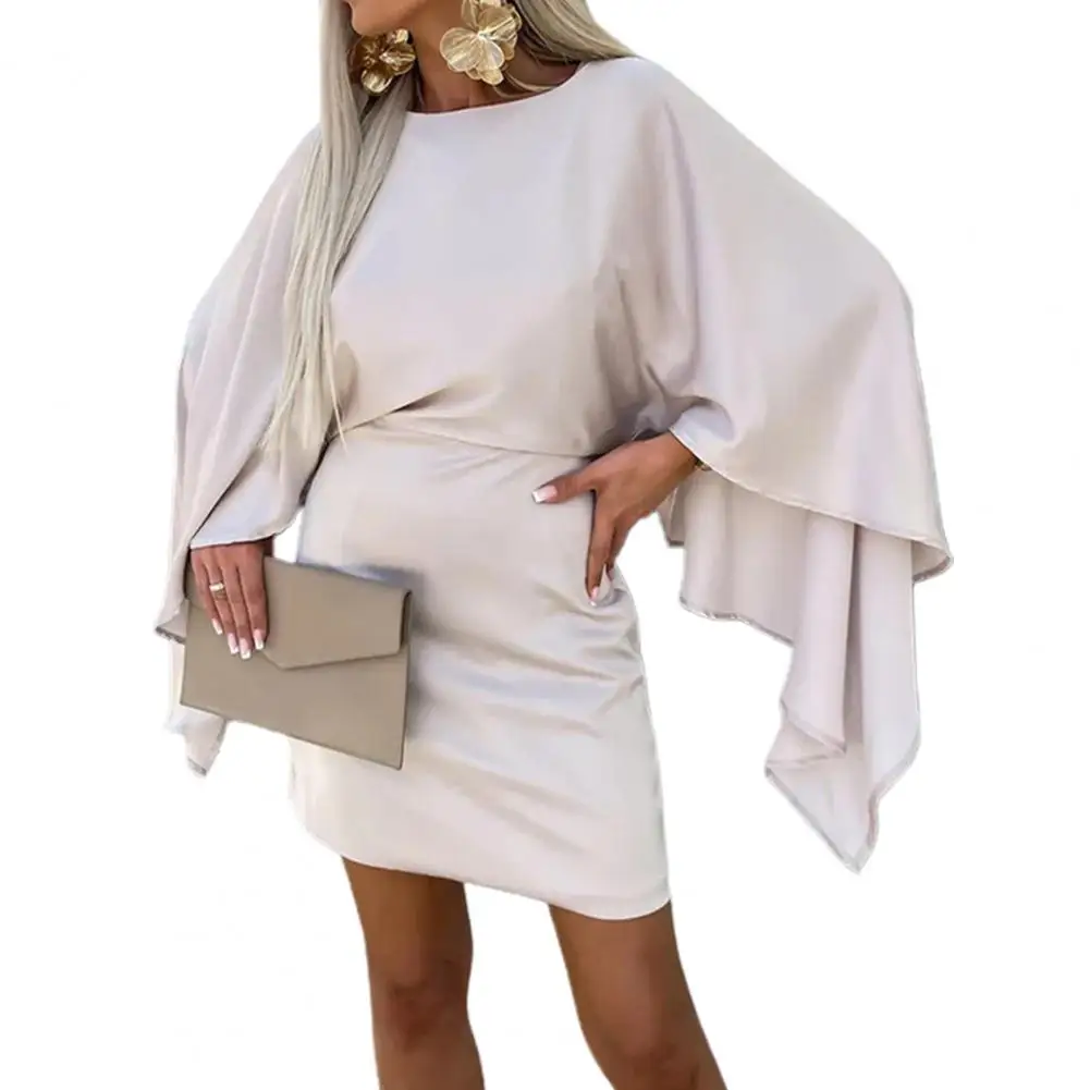 용수철 여성용 우아한 드레스, 박쥐 날개 소매, 탄성 허리 파티 원피스, 여성 패션 미니 짧은 원피스, 2024