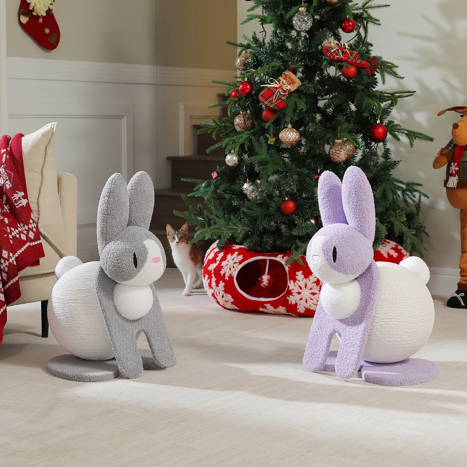 

Charming Cat Scratching Post, Large-Scale Rabbit Cat Scratch Ball,Bunny-Shaped Cat Scratcher Toy for Indoor Cats,Cat Furniture