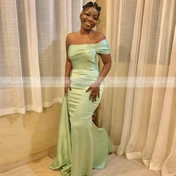 One Shoulder Lime Green Bridesmaid Dresses with Long Ribbon Customized Mermaid Wedding Guest Dress Bride Maid Of Honour Gowns