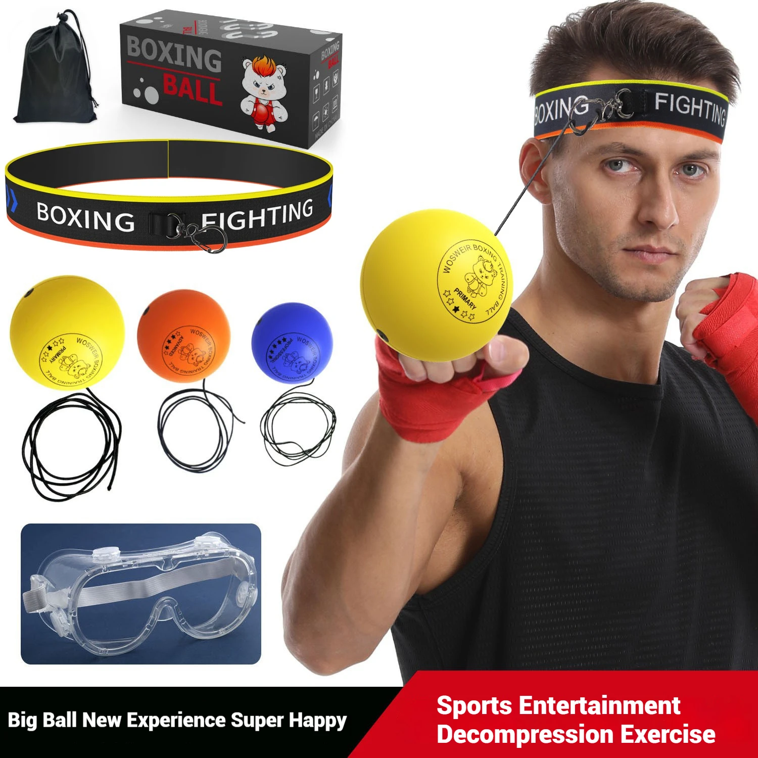 WOSWEIR-Bola de velocidade de boxe montada na cabeça para crianças, bola de combate de descompressão de reação para treinamento doméstico para melhoria de habilidades
