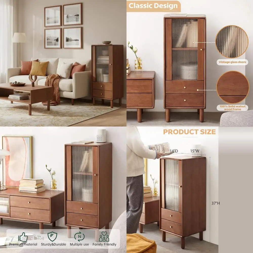 

Шкаф для хранения из цельного дерева со стеклянной дверью и ящиками для гостиной, чтения и кухни.