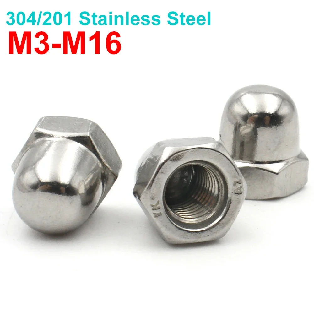 

1/2/5/10/25/50pcs M3 M4 M5 M6 M8 M10 M12 M14 M16 304 201 Stainless Steel Dome Cap Nut Acorn Hex Nut Blind Nut For Bolts Din1587