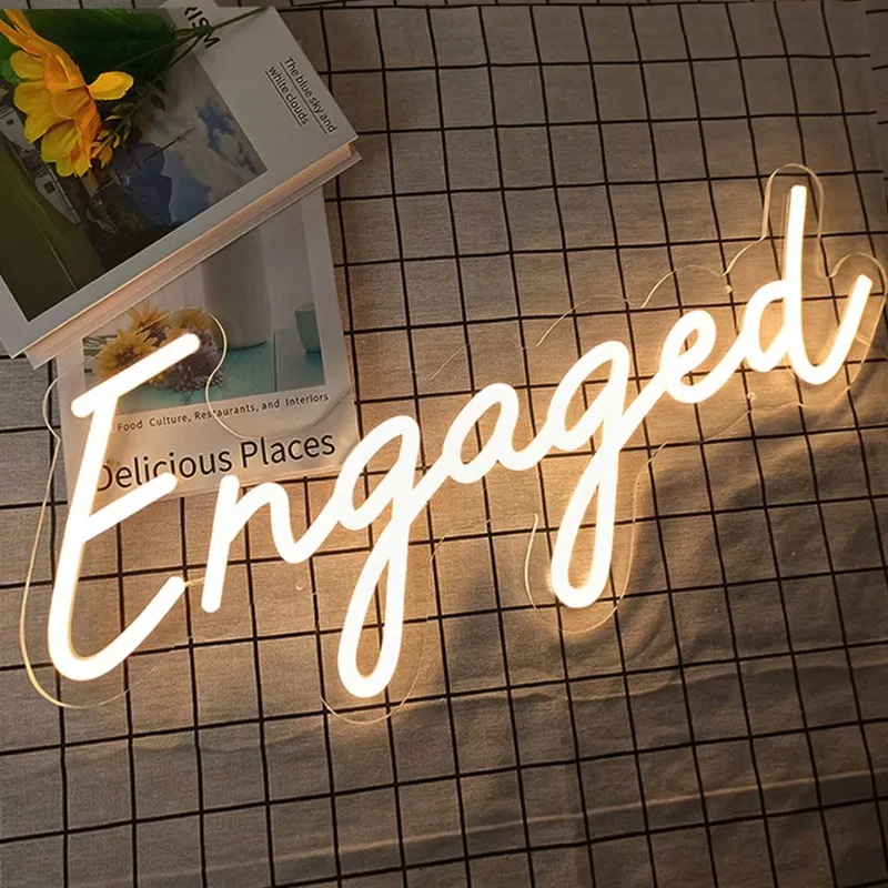Engaged Neon Sign for Bridal Shower Backdrop Bachelorette Engagement Party Wedding Reception Light Up Neon Signs Wall Decor USB