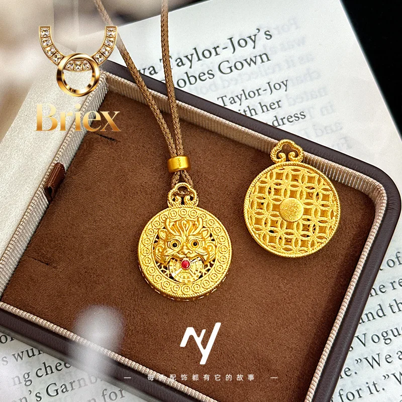 Briex Jewelry Luxury 24K 9999 Pure Gold real gold Women's Brave Pendant Lucky Beast Compasses Necklace