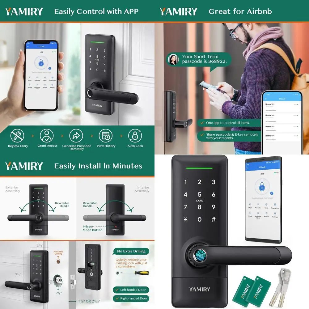 

6-функциональный биометрический смарт-замок: отпечаток пальца, без ключа, управление через приложение, самостоятельная установка, элегантный черный дизайн