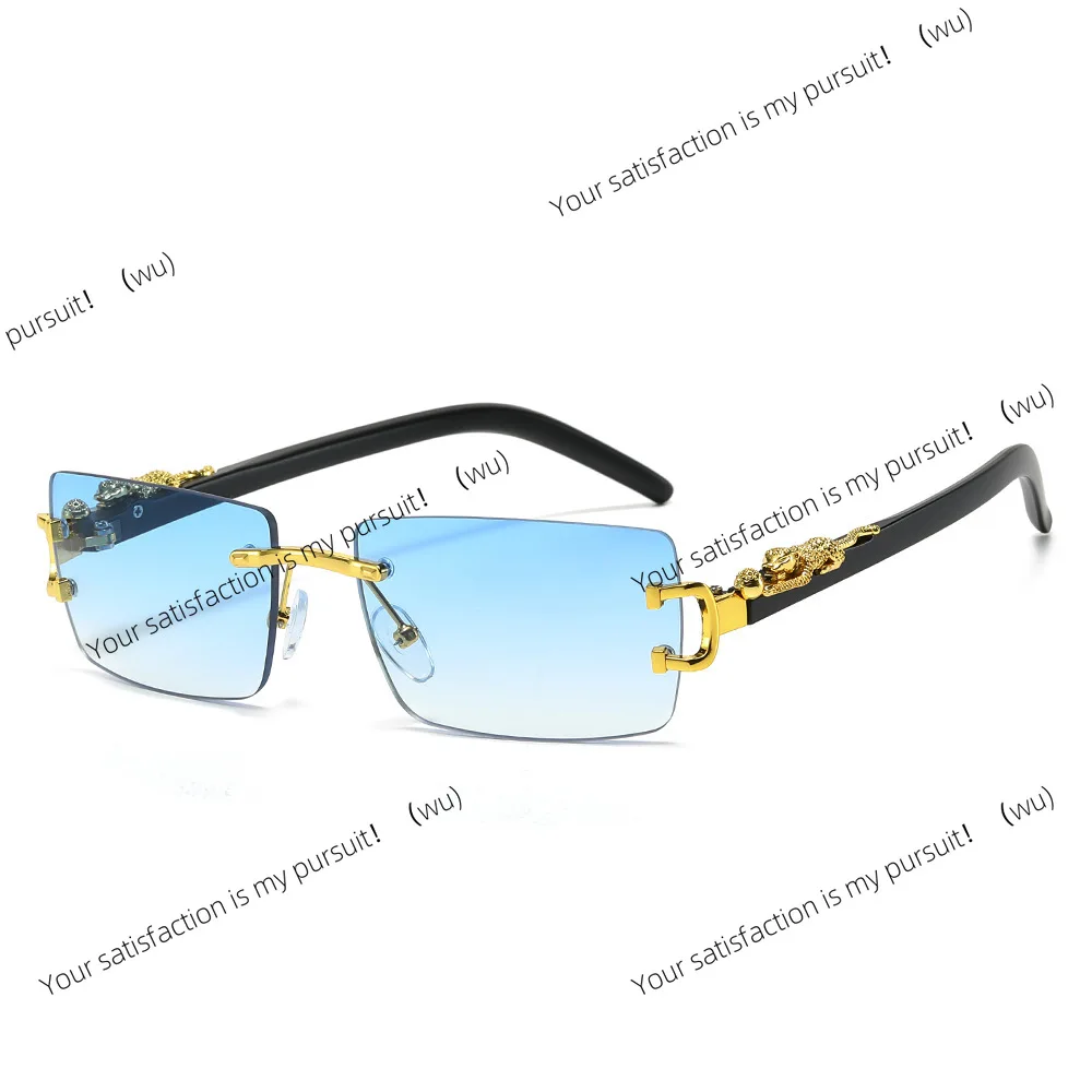 Fashion Frameless Sunglasses Women's Men's Cheetah Decorative Rectangle Designer Sunglasses
