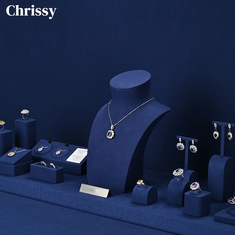 

Blue Jewelry Display Stand Set Modern Ring Earring Bracelet Mannequin Holder for Boutique Counter Retail Wholesale