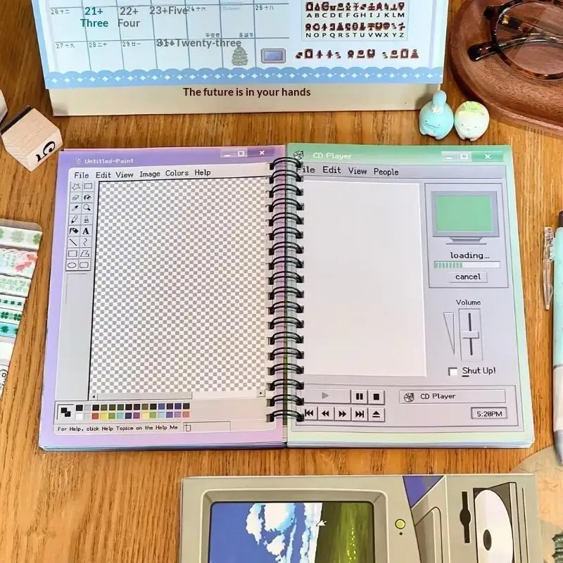 100Pages B6 Y2K Retro Computer Spiral Notebook Vintage Desktop Layout Journal Scrapbook Planner For Stickers Decor