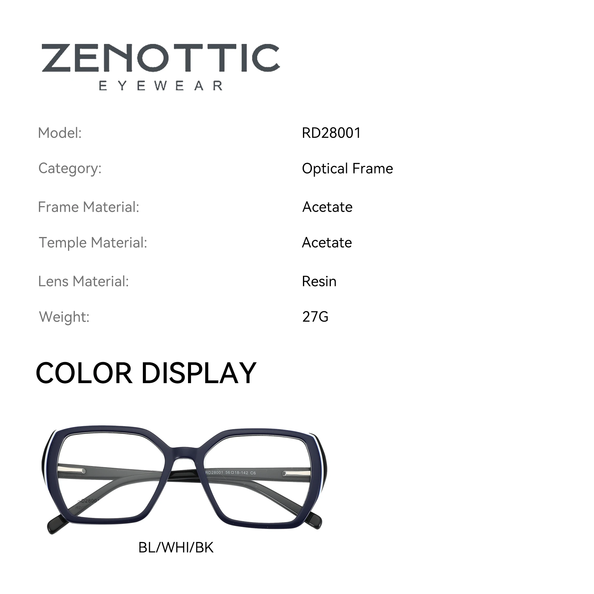 ZENOTTIC Popular Multicolor Square Optical Glasses Frame Geometry Eyewear Non-Prescription   Handmade Acetate Eyeglasses RD28001