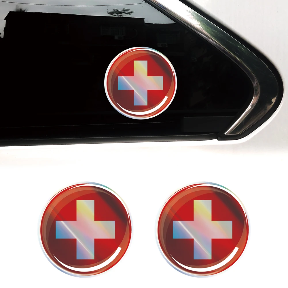 

2/4x Switzerland Flag Serbia El Salvador Laser Epoxy Resin Decor Sticker 3D Motorcycle Tank Decal Sticker Case Strong Stickiness