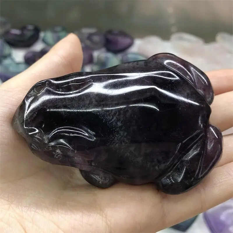 

Natural Fluorite Stone Frog Statue Healing Crystals Quartz Hand Carved Figurine Reiki Gemstone Fengshui Home Decoration