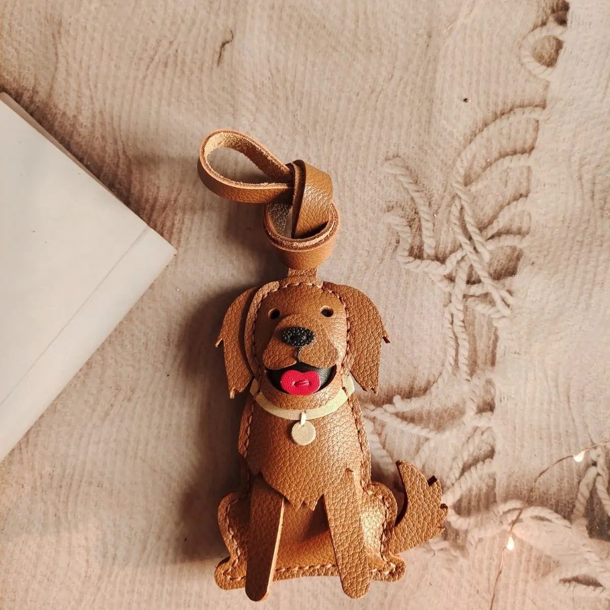 Genuine Leather Dachshund Bag Charm Keychain Pendant Hunting Dog Handbag Hanging Ornament Personalized Woven Keyring Accessories