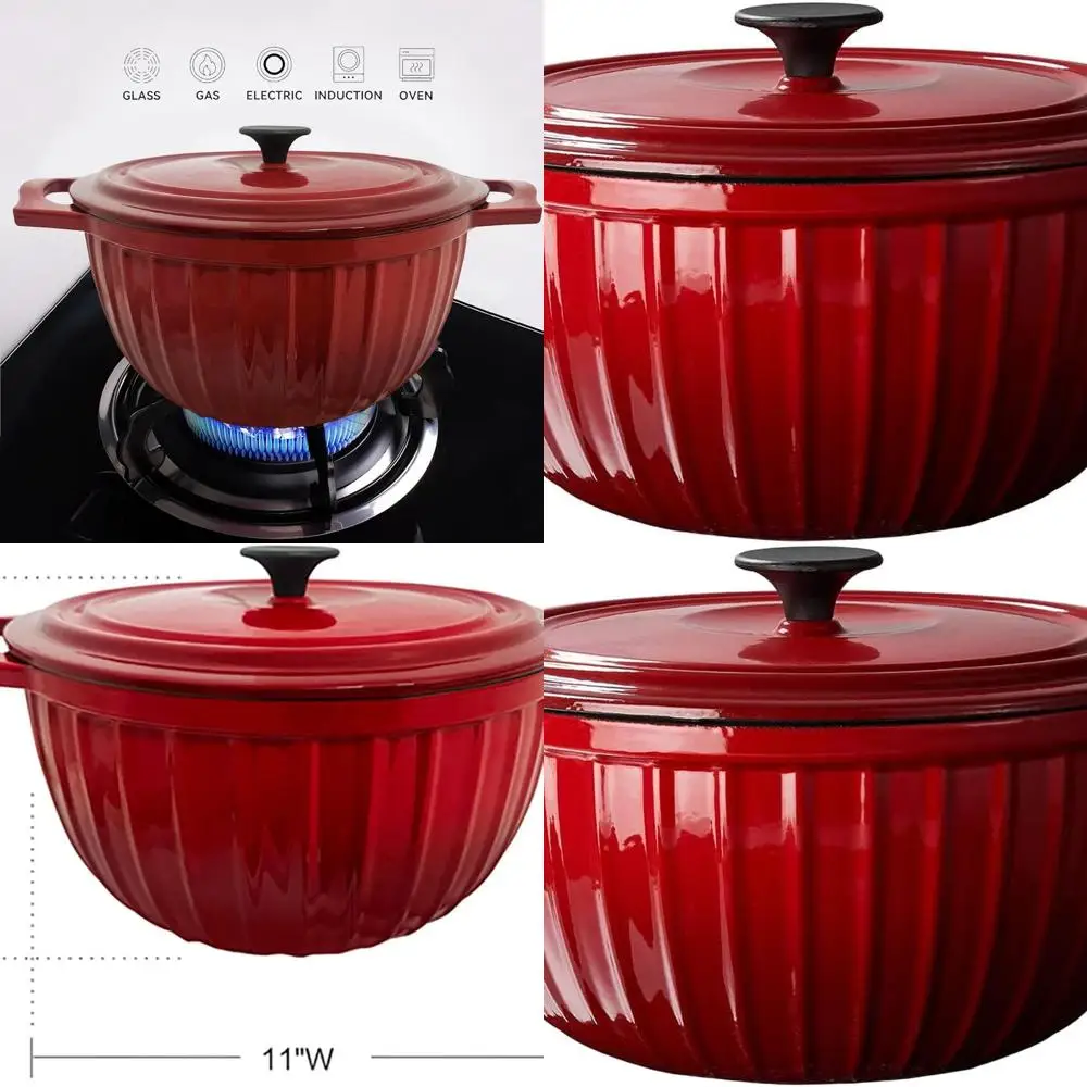 

Enameled Cast Iron Dutch Oven, 5.3 Qt, Ruby Red, Sturdy Cookware with Lid