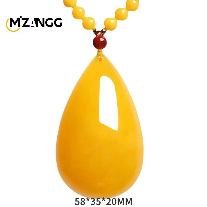 Natural Chicken Fat Yellow Amber Necklace Women Pendant Necklace Fine Jewelry Water Drop Gemstone for Party Gift