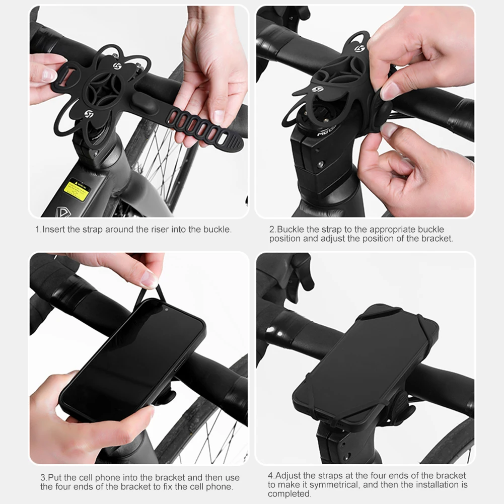 Supporto per telefono cellulare per bicicletta in silicone Supporto per telefono cellulare per bici antiscivolo Supporto per telefono cellulare per ciclismo regolabile Accessori per biciclette