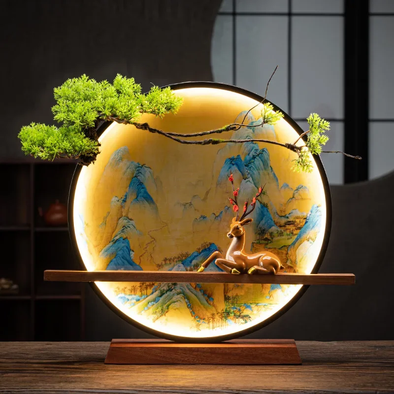 Lucky Deer Ornament Chinese Style Thousand Miles Landscape Map Living Room Wine Cabinet Office Entrance Desktop Light Circle