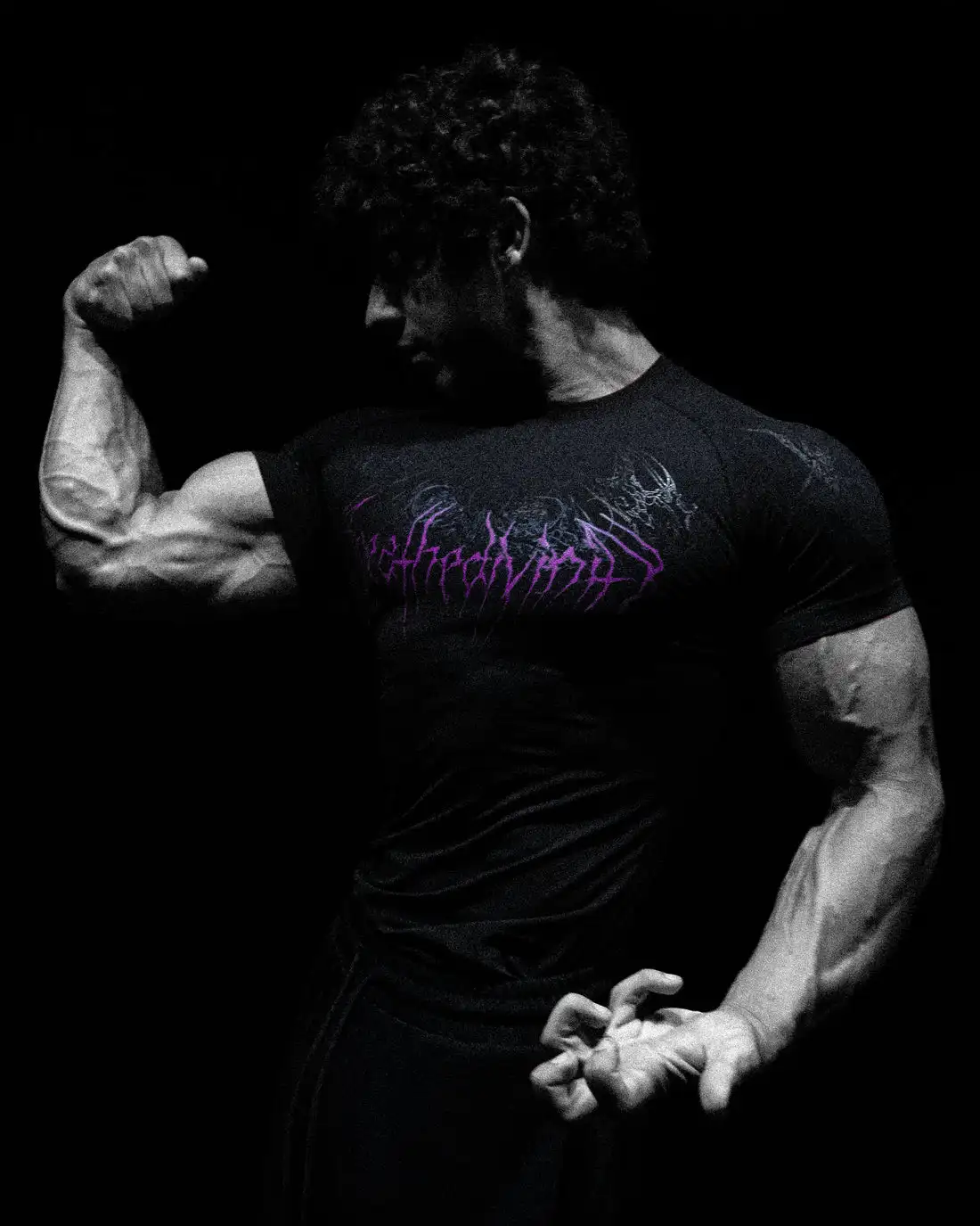 Breathedivinity Compression Shirt Short Sleeve tops Muscle GYM Fitness Mock Neck in Black Wolves Club Y2K