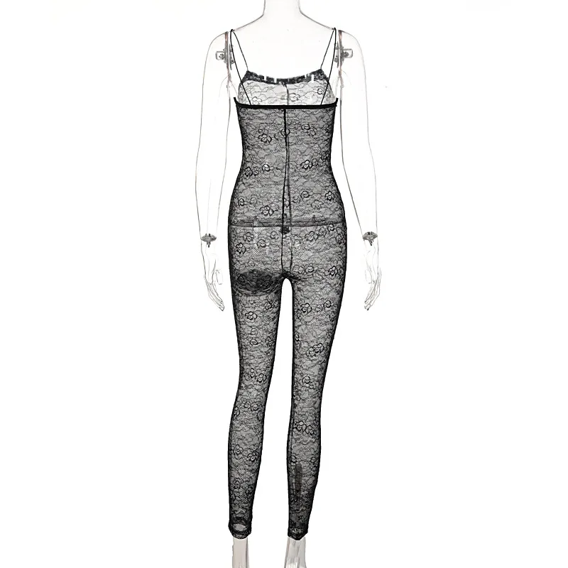 European and American cross-border women\'s clothing 2022 new summer gauze perspective sexy backless suspenders jumpsuit women17