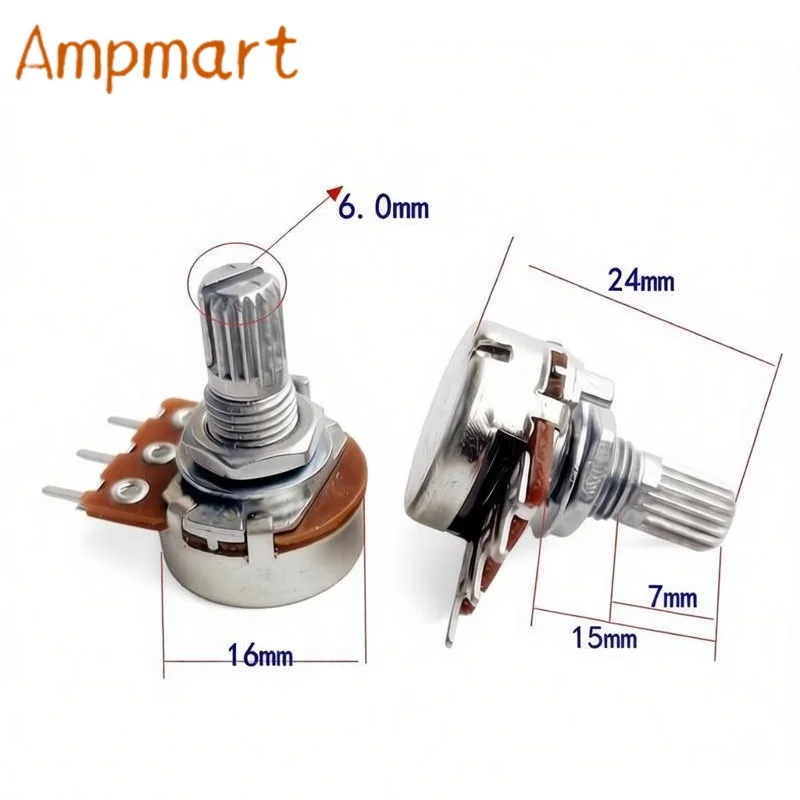 16 Type Single Unit Potentiometer 3 Pin PCB Mount Knurled Shaft 15mm A/B Curve Variable Resistor For HiFi Tube Amplifier DIY 5PC