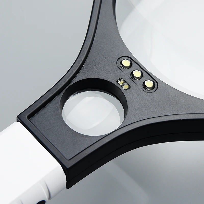 Rakieta ręczna z białym światłem LED i fioletowym światłem, duża lustrzana powierzchnia i 4-krotnie powiększające szkło do czytania