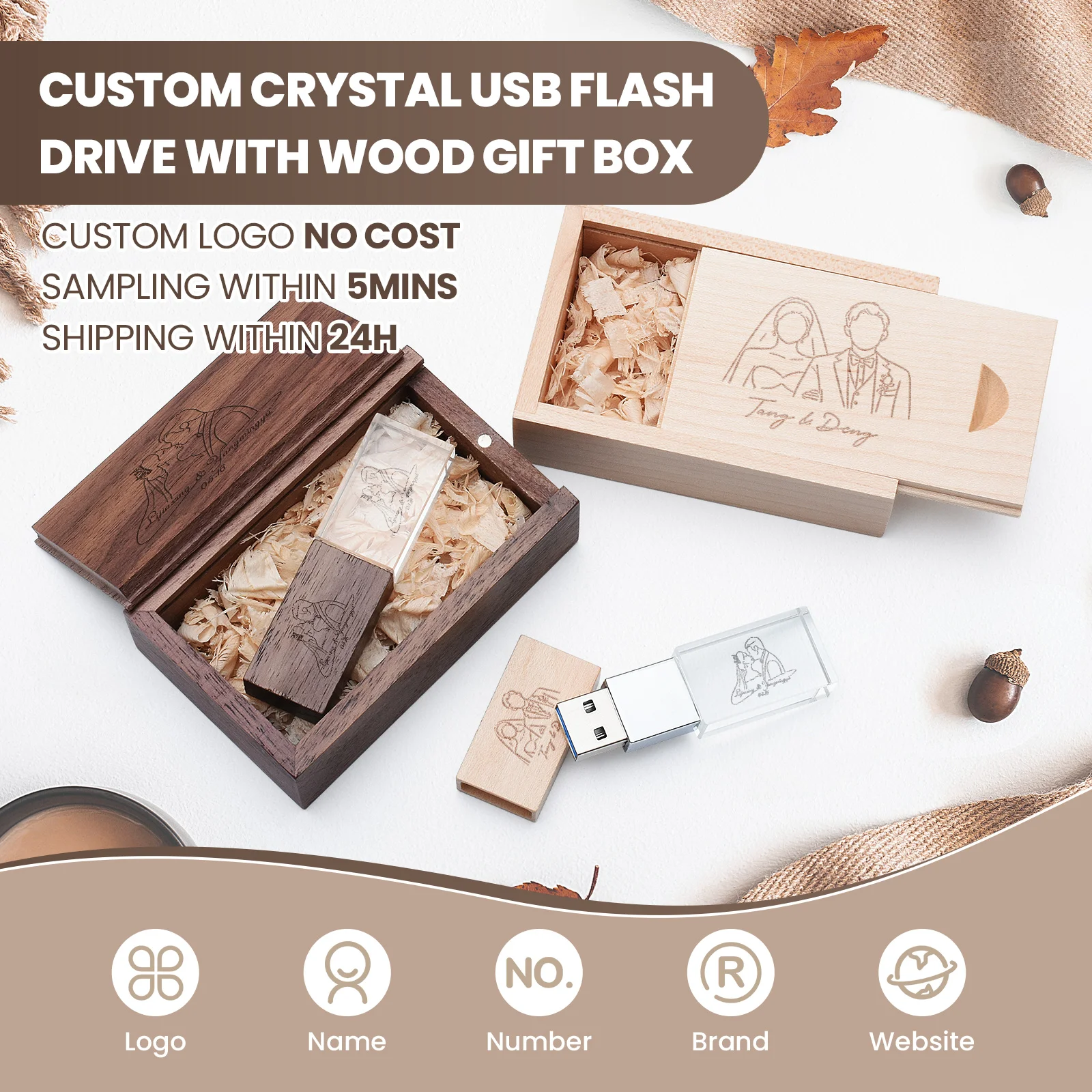 

USB-флешка Crystal Plus Push-pull Box Maple USB 2.0 8GB 16GB 32GB 64GB 128GB с возможностью нанесения логотипа, креативный бизнес-подарок