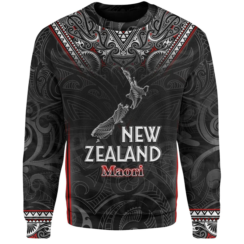 Vintage 3D New Zealand Maori Tattoo Printed Sweatshirts NZ Anzac Day Graphic Round Neck Hoodies Fashion Streetwear Mens Clothing