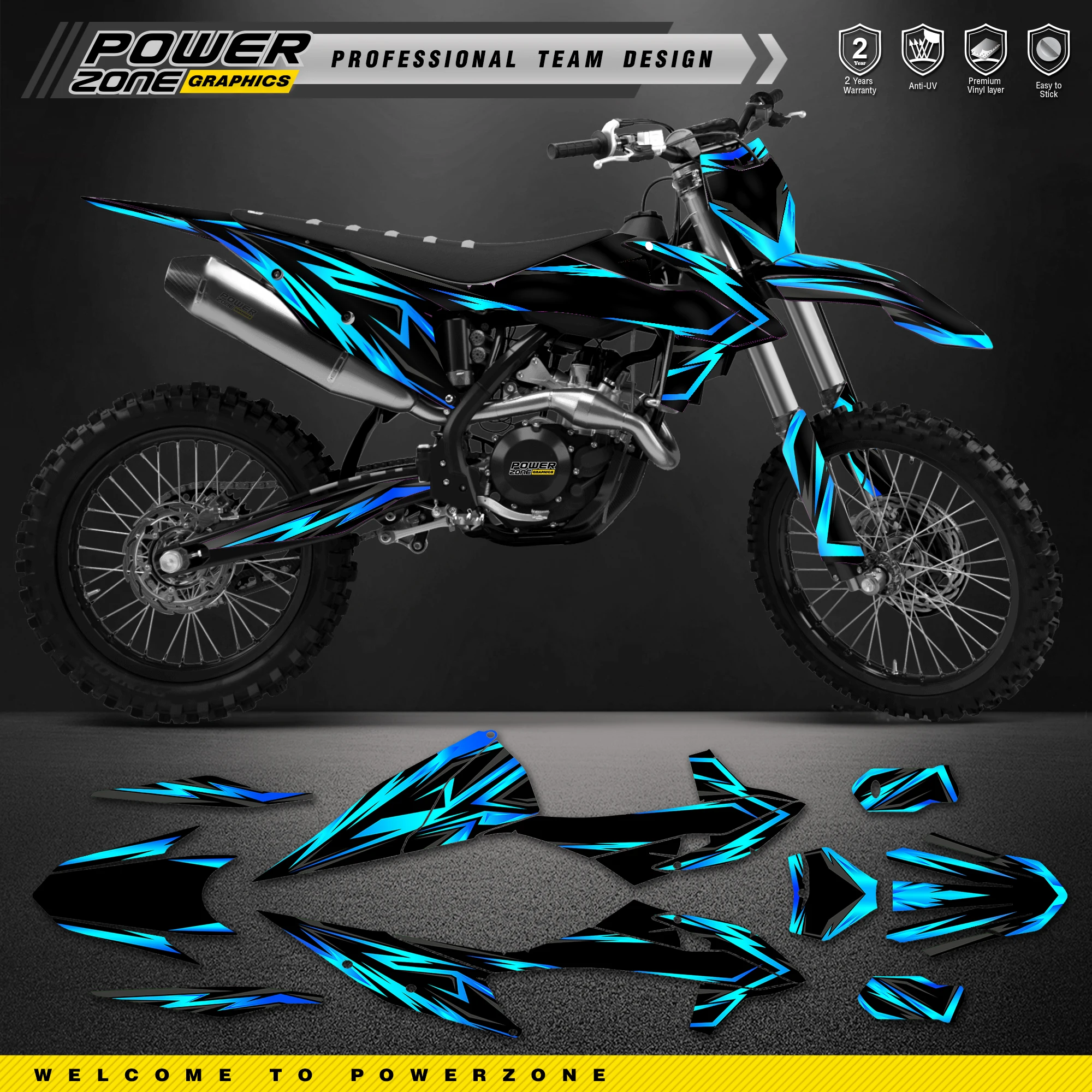 PowerZone Custom Team For KTM SX SXF MX 2019-2022 EXC XCW Enduro 20-23 125-500cc Graphics Backgrounds Decals Stickers Kit 174