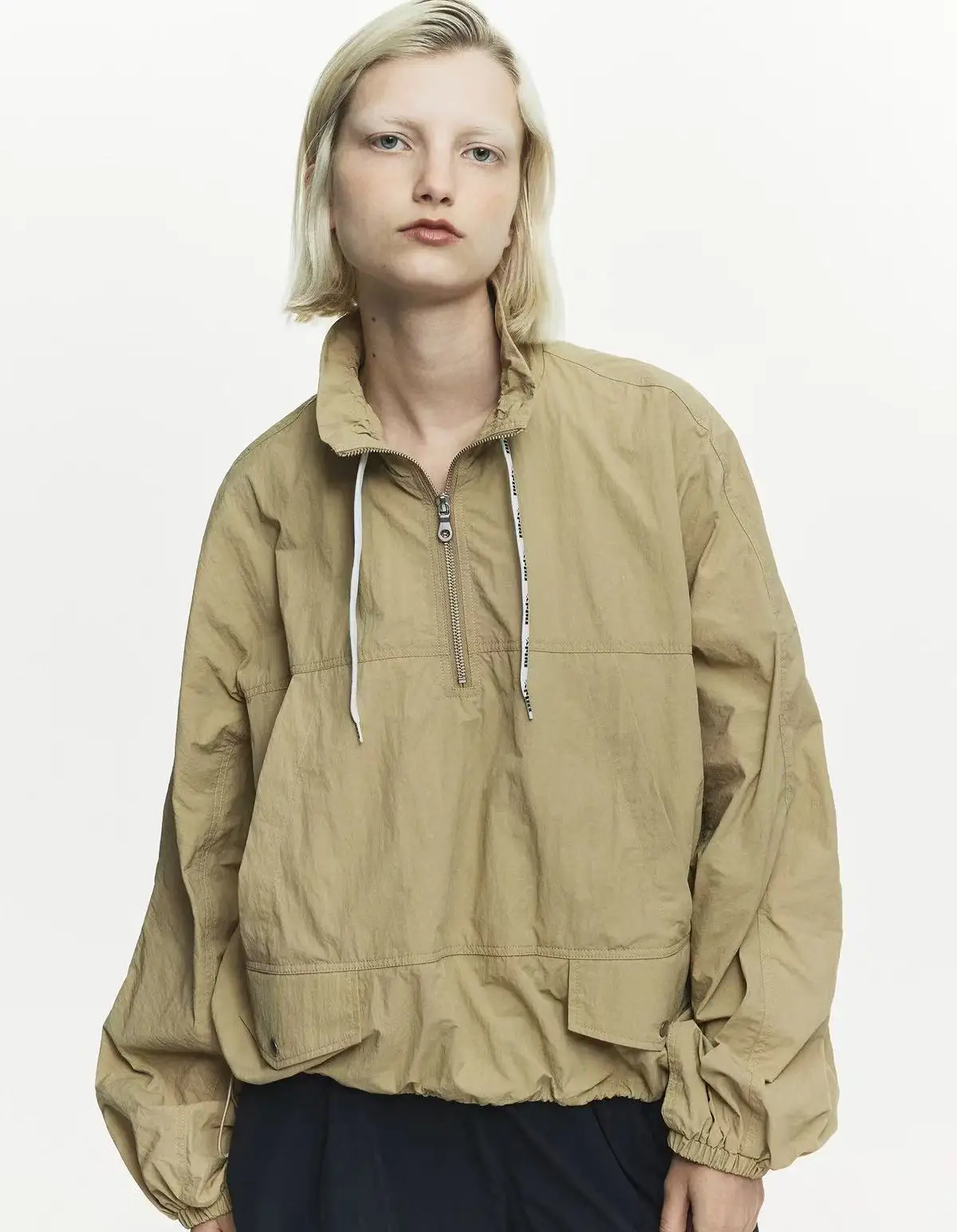 Casual American Style Half Zipper Sweatshirt Bibi Label Short Outerwear for Women Commute Style Loose Fit Long Sleeve Zipper
