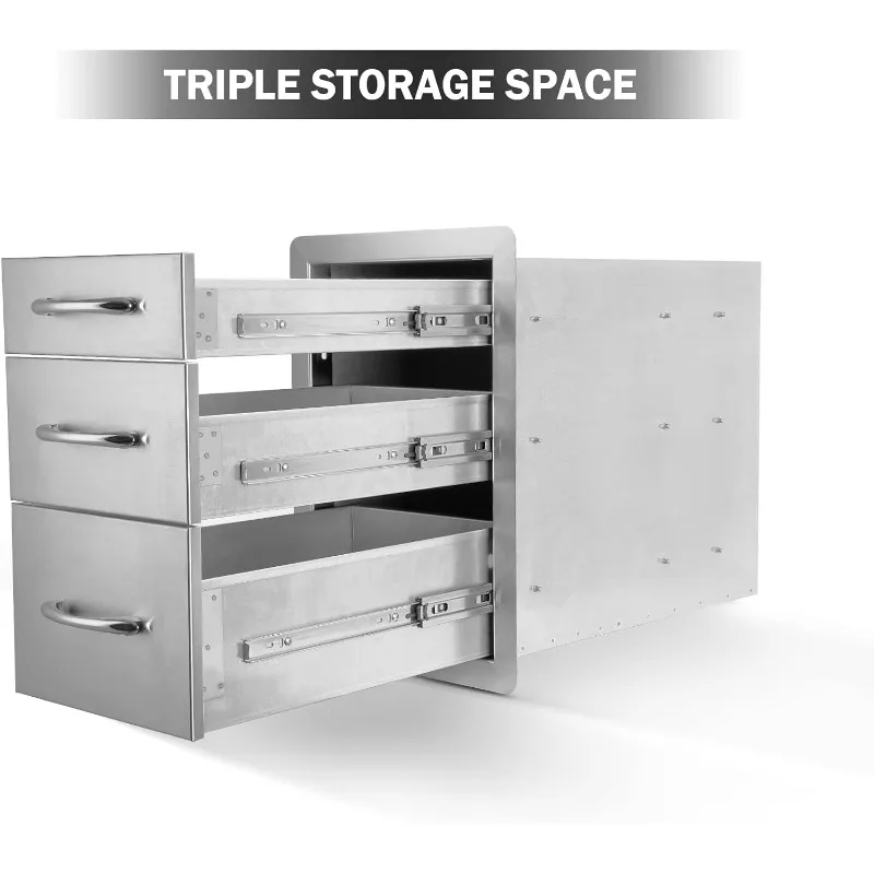Stanbroil Outdoor Kitchen Drawers Stainless Steel - 15W x 21.5H x 23D Inch, Triple Access Drawer Flush Mount for Outdoor Kitchen