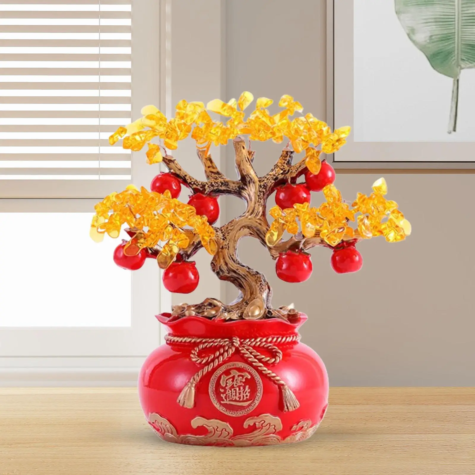 Persimmon Resin Statue Gift Desktop Decorative Sculpture Chinese Lucky Decoration for Festival Farmhouse Living Room Shop Office