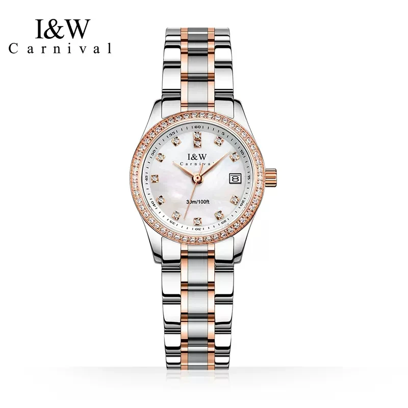 Carnival Brand IW High-end Series Fashion Diamond Quartz Watch for Women Stainless Steel Bracelet Waterproof Sapphire Watches