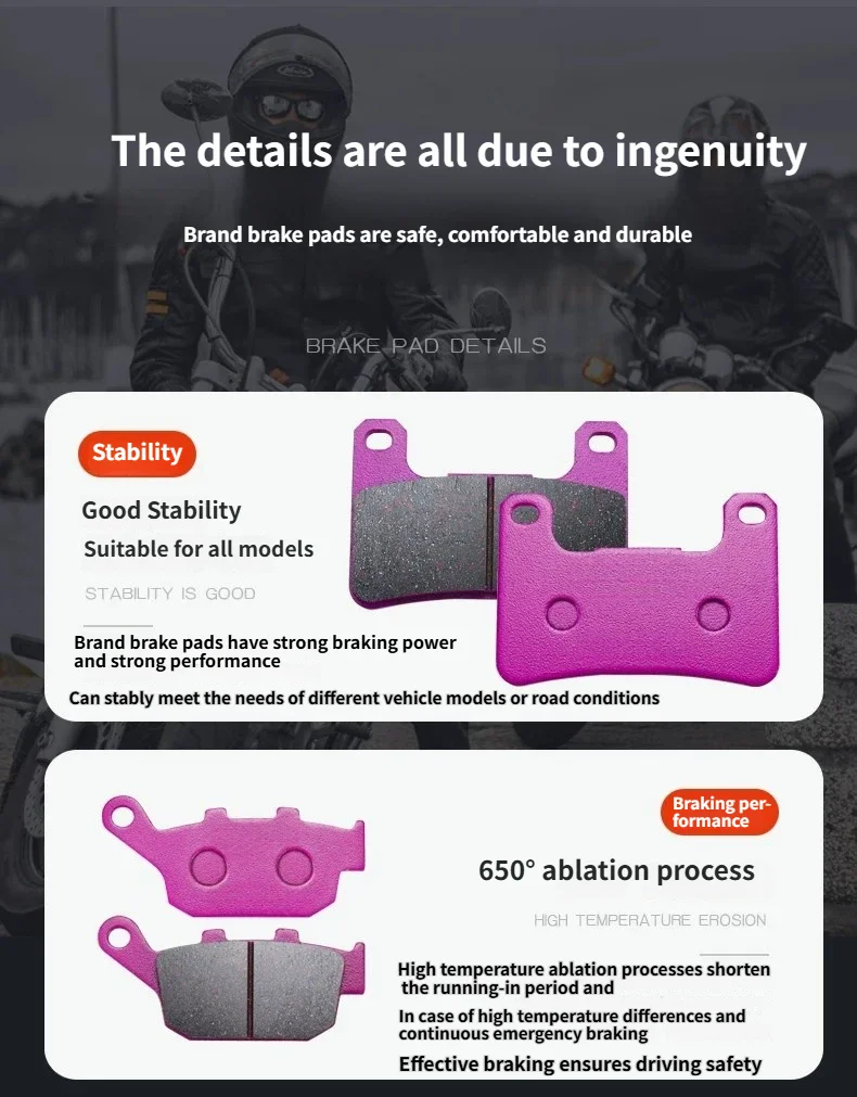 For VICTORIA sixties250i Retro Scooter Ceramic Brake Pads Silent DTEC 650°C Heatproof Low-Dust Vent Groove Front Rear Mod Parts