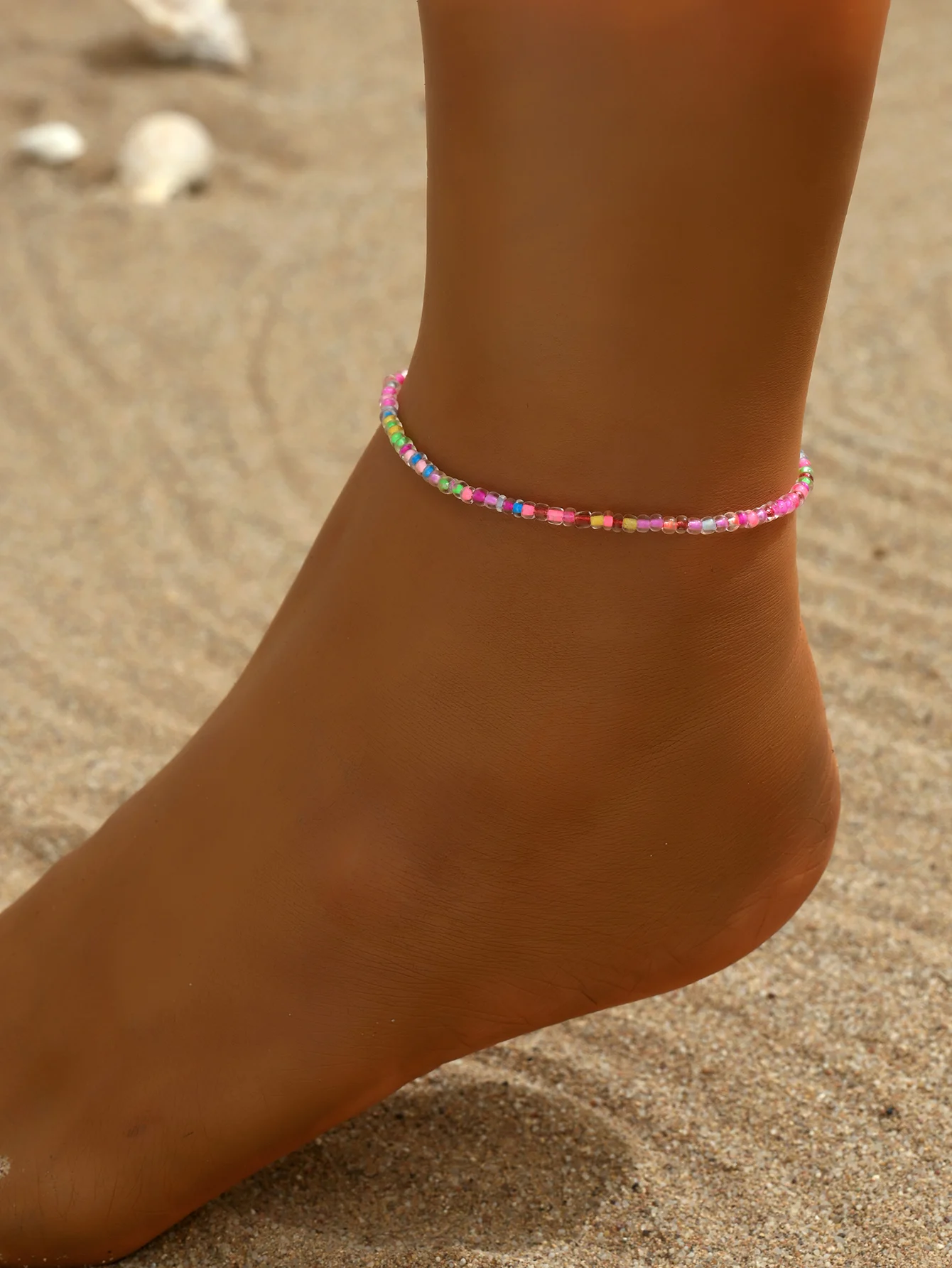 Europe and the United States fashion summer beach glass bead anklet simple leisure daily travel vacation all go with ins