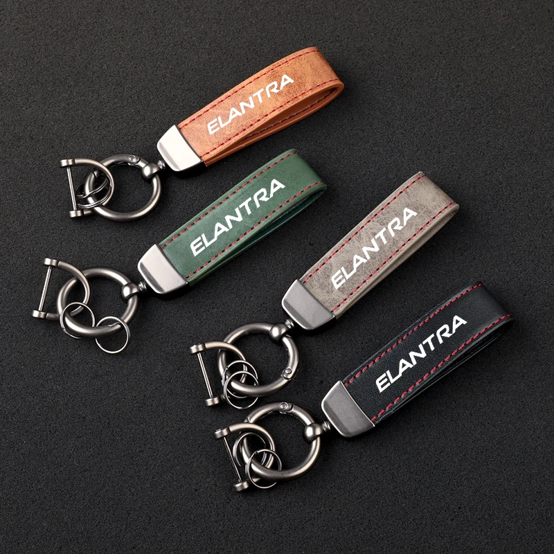 High-Grade Leather Car KeyChain 360 Degree Rotating Horseshoe Key Rings For Hyundai ELANTRA Car KeyChain Car Accessories