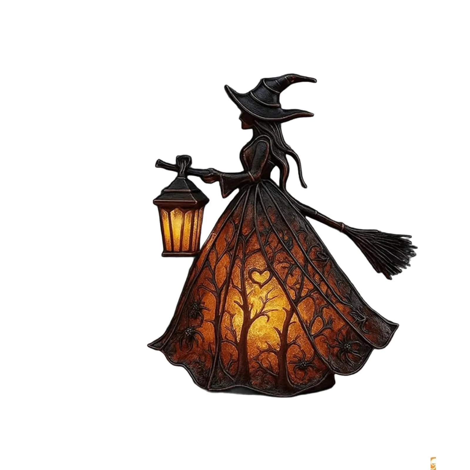 Lanterne Sorcière d'Halloween, Veilleuse LED, Statue en Résine, Décoration Gothique pour la Maison avec Balai, pour Fête Effrayante, Lanterne Intérieure et Extérieure