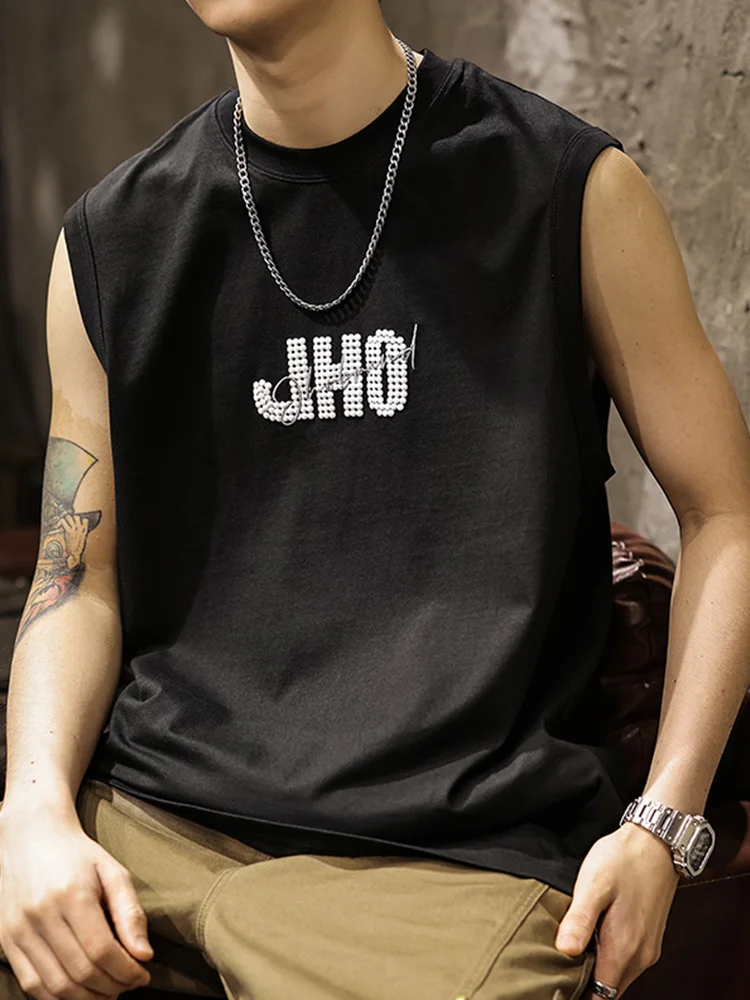 

Lujiebang Summer Heavyweight Pure Cotton Thin Svel T-irt Men's Vest Baskeall Fitn oulder American Sle Faio...