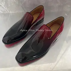 Burgundy Gradient Business Formal Men's Shoes Banquet Slip On Patent Leather Oxford Office Shoes Luxury Male Wedding Shoes